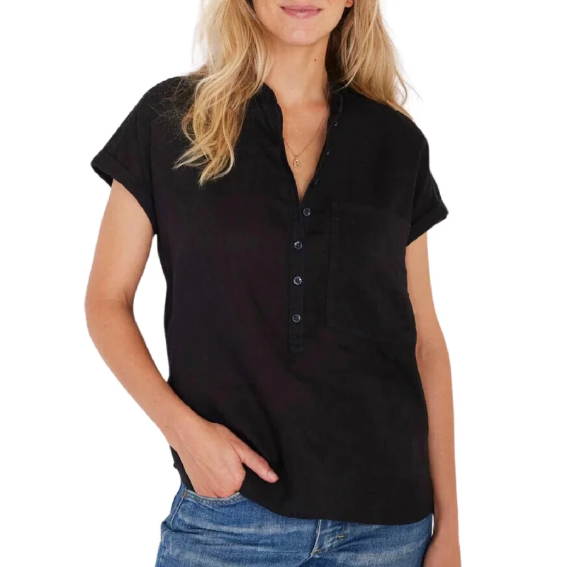 Online Boutiques London Linen Top In Black