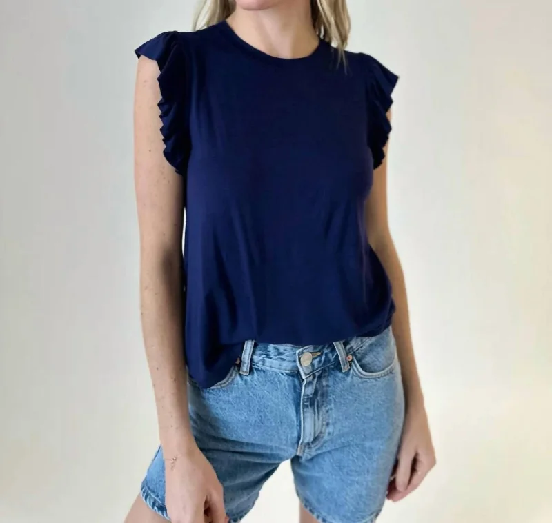 Attire Sale Leah Ruffle Top In Navy