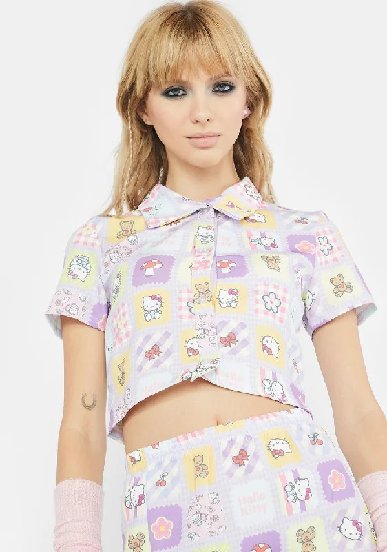 Day To Night Styles Hello Kitty Cropped Patchwork Shirt