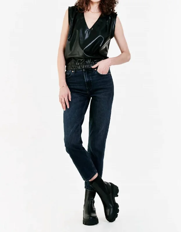 Must Haves Aria Mixed Media Faux Leather Top In Black