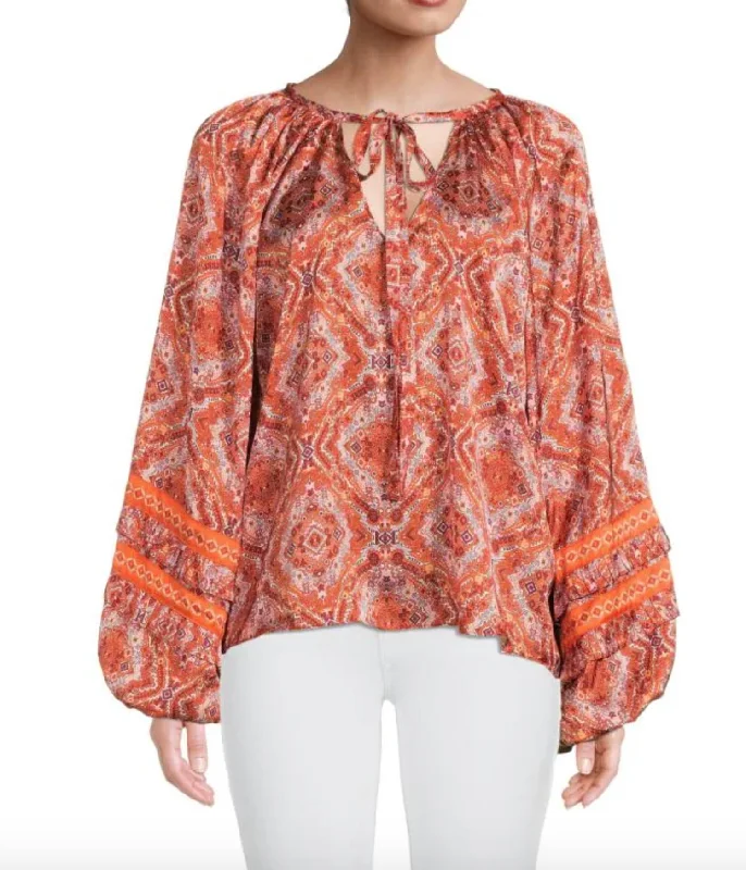 Sophisticated Style Printed Daily Top In Zinnia Orange