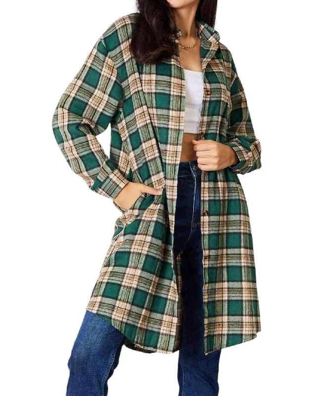 Sale For Women Effortlessly Elegant Plaid Collared Shirt In Green