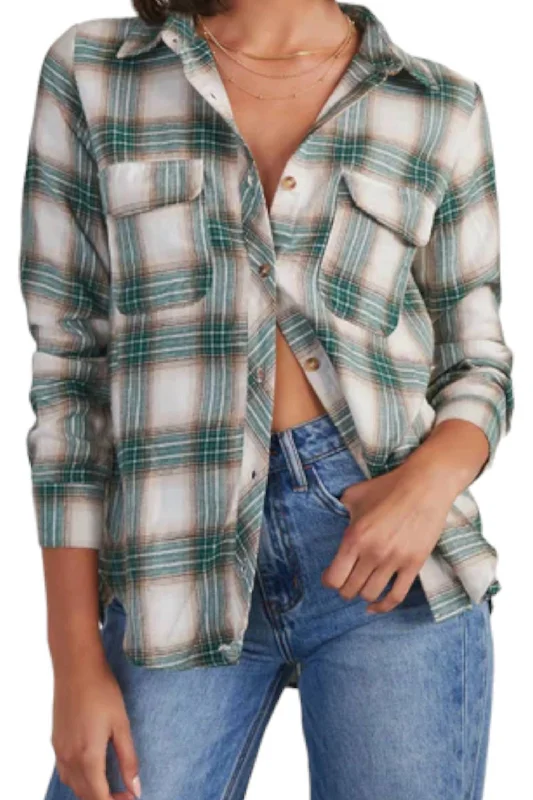 Latest Fashion Plaid Button Up Top In Green Multi