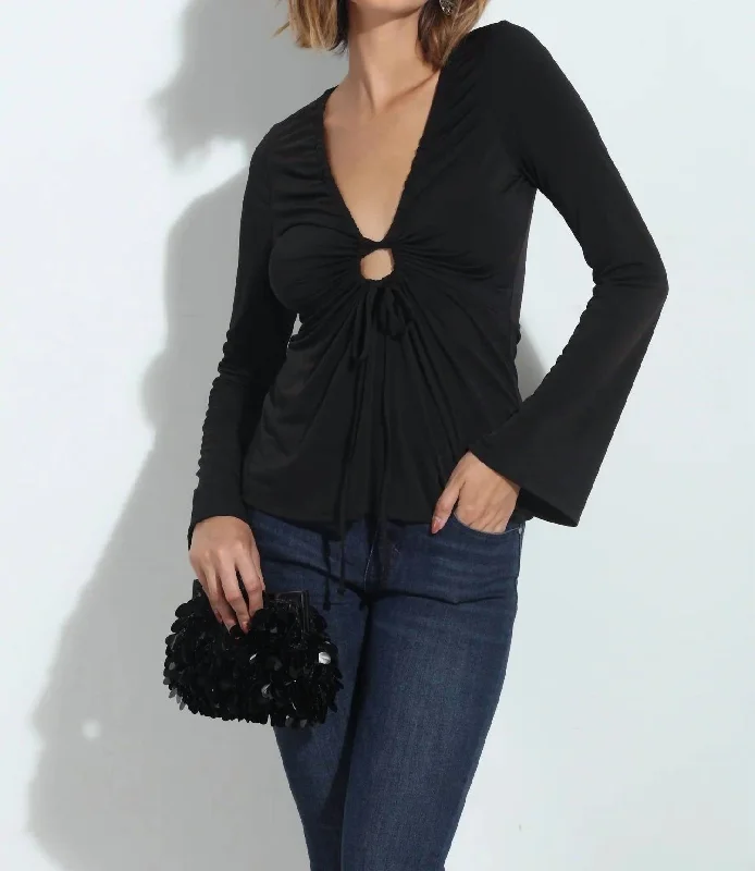 Luxury Women's Clothing Bell Sleeve Top In Black Glitter