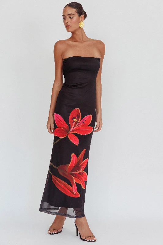 Clearance Event Iridian Strapless Floral Maxi Dress Black