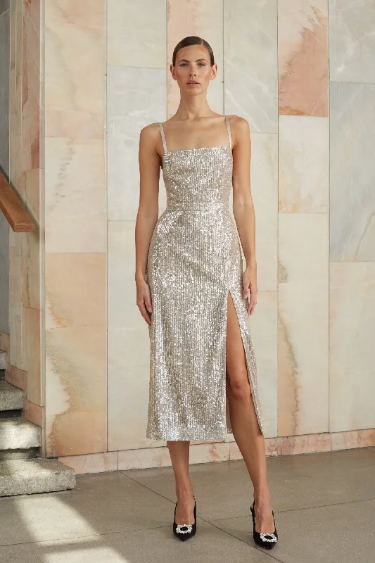 Effortless Chic for Women CHLOE silver sequin open back dress