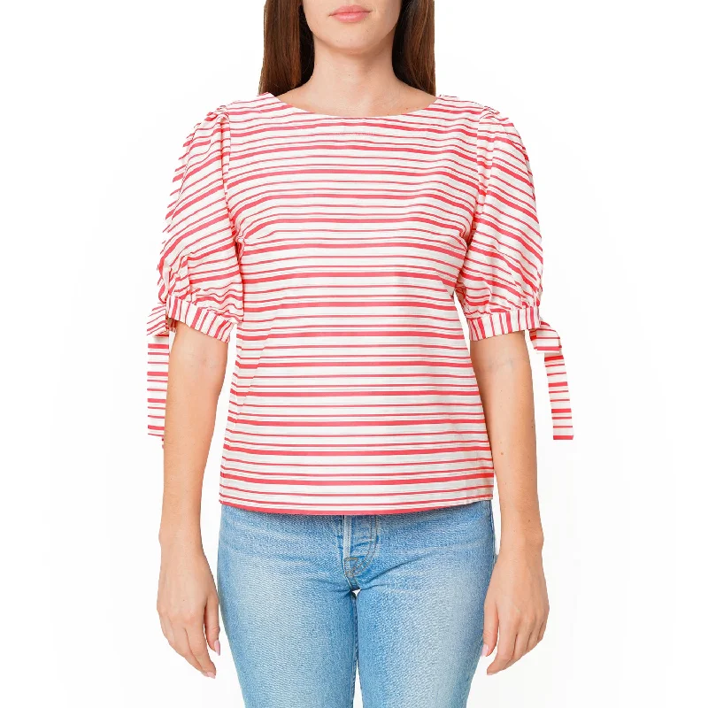 Women's Formal Wear Women's Satin Stripe Tie Sleeve Top in Lipstick Stripe