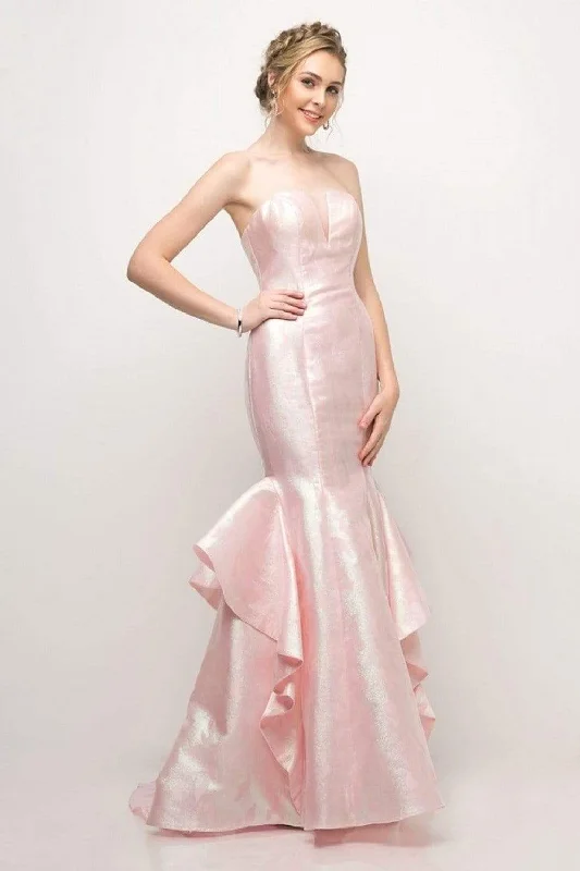 Glamorous Evening Wear Cinderella Divine - A5033 Strapless Jacquard Layered Mermaid Gown