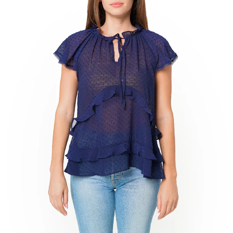 Attire Sale Women's Swiss Dot Layered Ruffle Top in Midnight