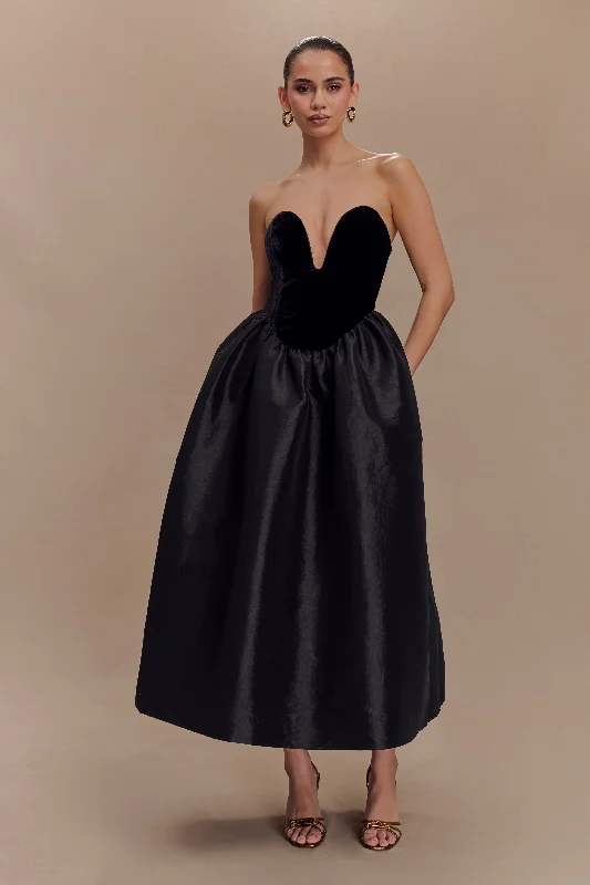 VIP Member Discount Flora Strapless Velvet Midi Dress - Black