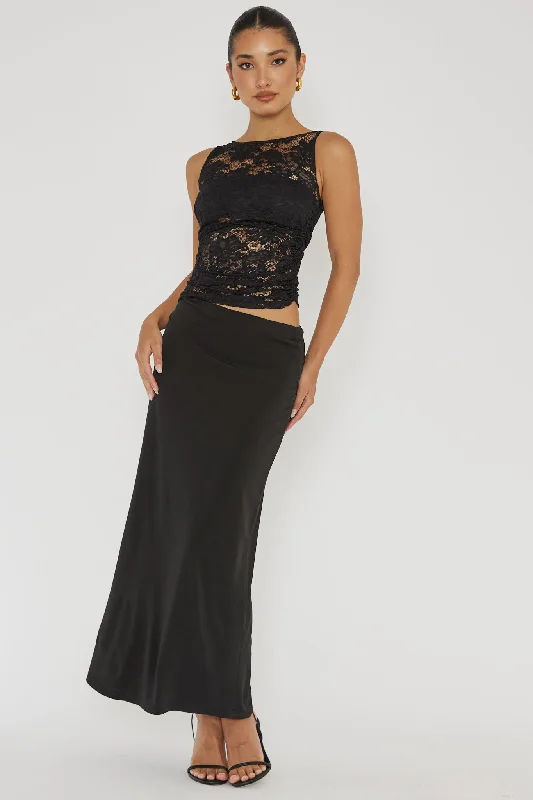 Stylish Savings Lorely Ruched Lace Bodice Maxi Dress Black