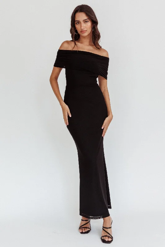 Vibrant Femme Fashion Aqaba Off-Shoulder Mesh Maxi Dress Black