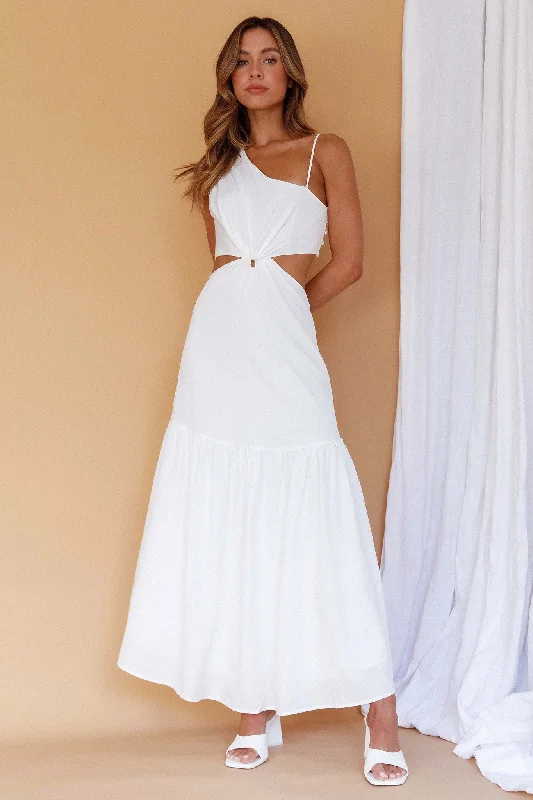 Sophisticated Style Evening Breeze Cut-Out Waist Maxi Dress White