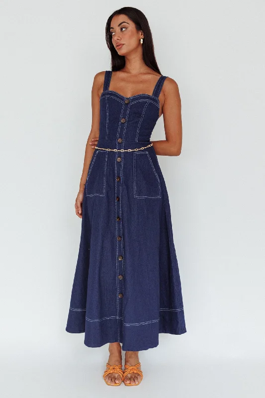 Everyday Fashion Laureen Pocket Maxi Dress Denim Indigo