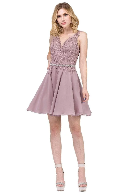 Relaxed Style Dancing Queen - 3011 Plunging V-Neck Lace Bodice Homecoming Dress