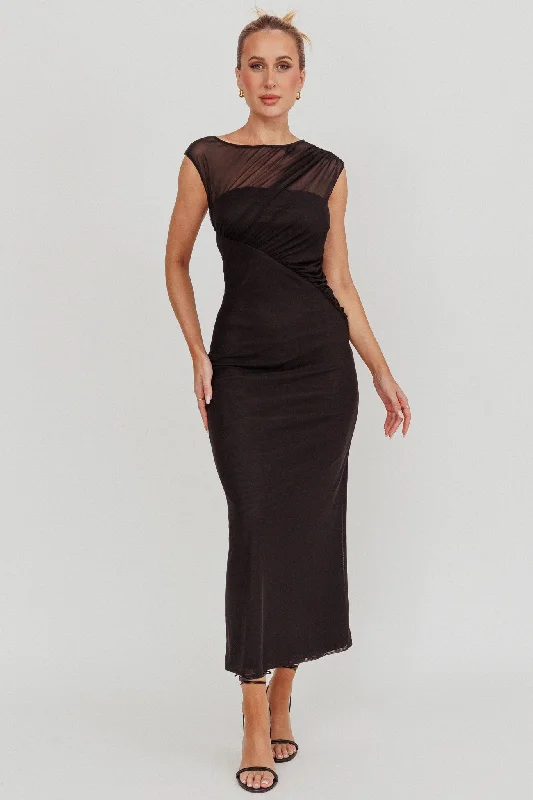 Discount Price Passion Mesh Sleeveless Maxi Dress Black