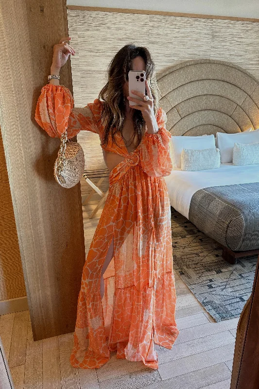 Trendy New Clothes Daphnie Orange Maxi Dress