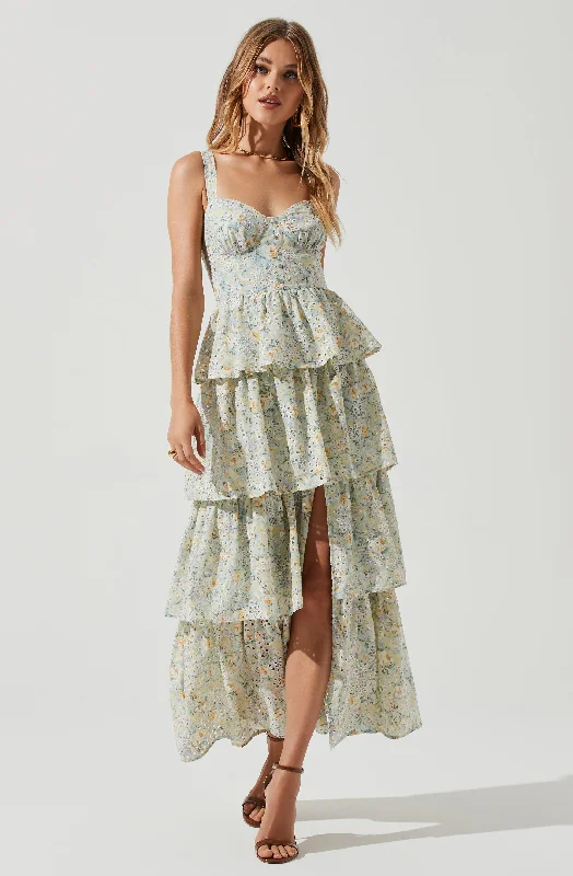 Casual Wear Midsummer Floral Tiered Maxi Dress