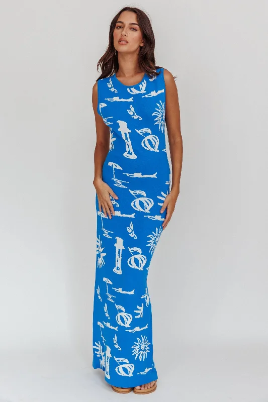 Contemporary Women's Clothing Irene Column Silhouette Maxi Dress Blue