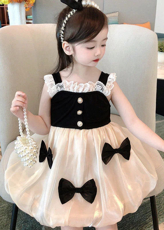 Fashion Essentials Elegant Black Bow Lace Patchwork Tulle Baby Girls Dress Summer