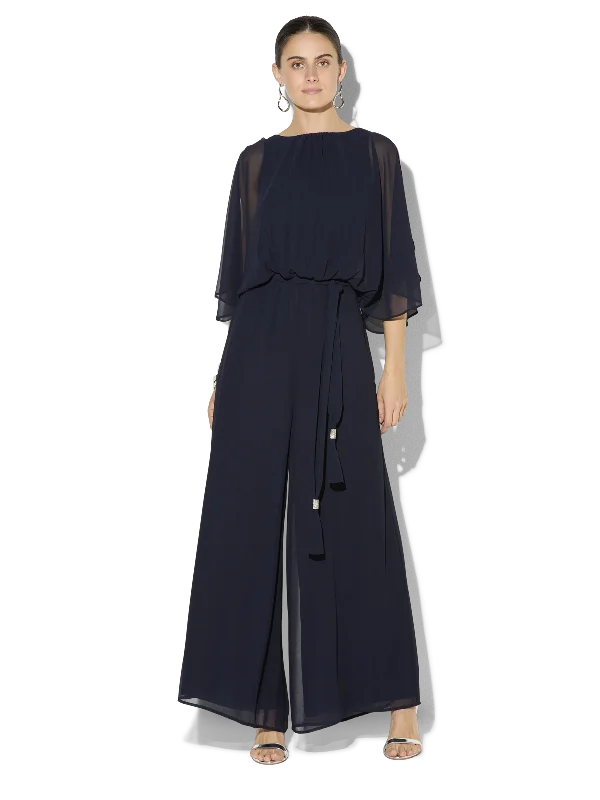 Comfortable Casual Women's Clothing Lucien Navy Chiffon Jumpsuit