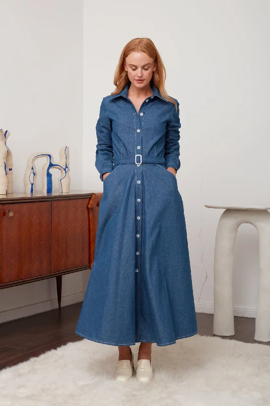 Special Offer For You ESTI blue denim midi shirt dress