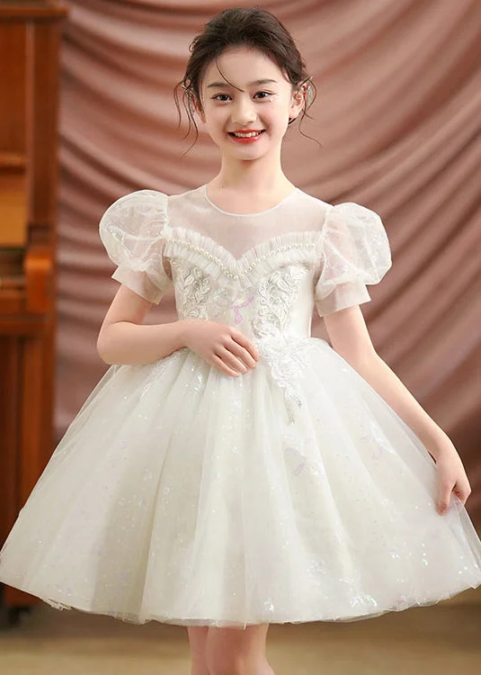 Trendy Women's Dresses Online White Embroideried Tulle Baby Girls Party Dress Puff Sleeve Summer