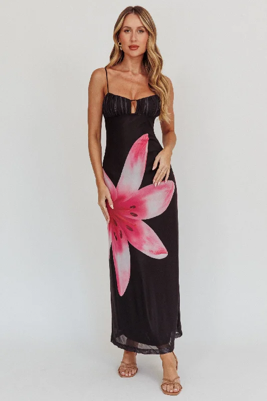 Final Sale Kailua Floral Print Maxi Dress Black