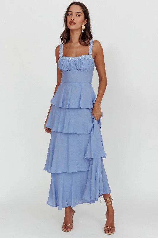 Don't Miss Out Provence Bloom Tiered Ruffle Maxi Dress Blue