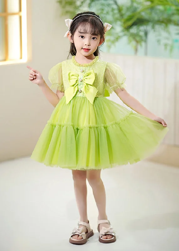 Trendy Casual Outfits DIY Green Ruffled Patchwork Tulle Kids Girls Dress Summer