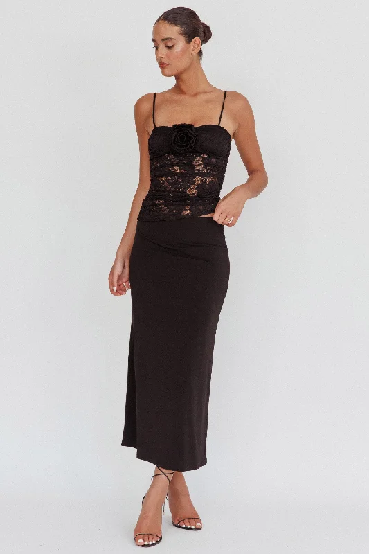 Sporty Streetwear Lorely Lace Rosette Maxi Dress Top Black