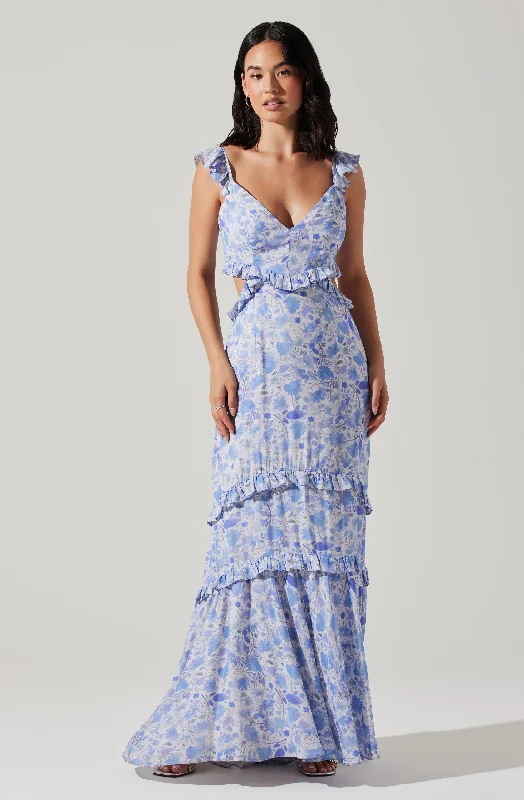 Style Your Wardrobe Cassis Floral Ruffle Maxi Dress