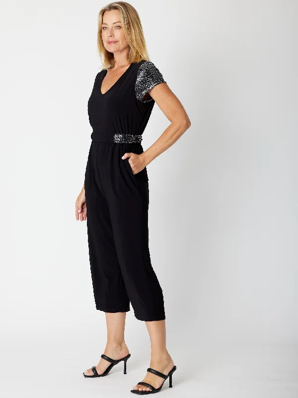 Best Boutiques Online Sequin Jersey Jumpsuit - Black/ Silver 30184