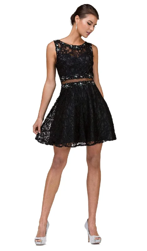 Fashion Essentials Dancing Queen - 2053 Illusion Two Piece Beaded Lace Cocktail Dress