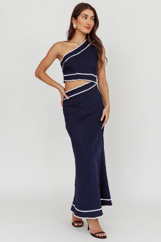 Free Spirited Fashion Mahli One-Shoulder Cut-Out Maxi Dress Dark Denim