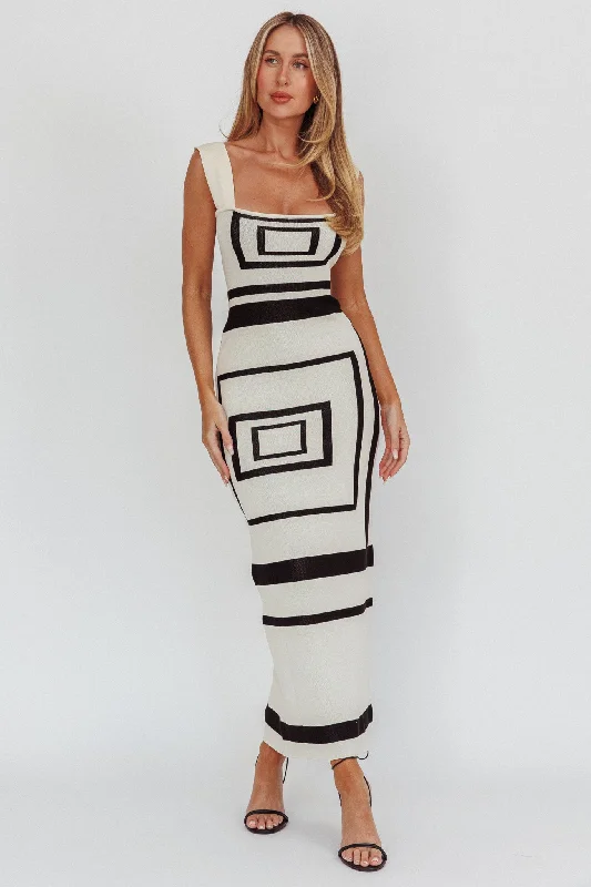 Weekend Sale Stargazing Square Print Knit Maxi Dress Beige