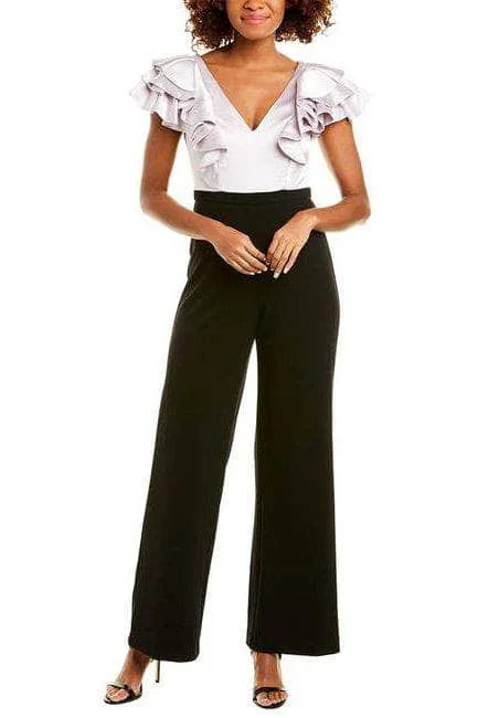 Embrace New Fashion Aidan Mattox MD1E204772 - Ruffle Sleeve V-Neck Jumpsuit