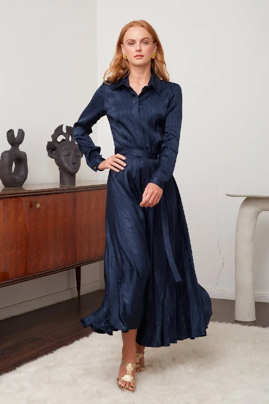 Stupidly Low Prices PAOLA blue jacquard viscose shirt dress with circle skirt