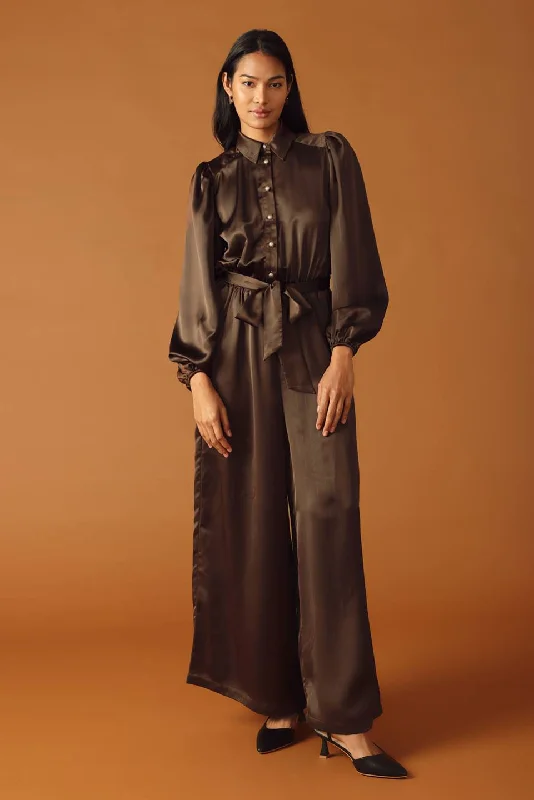 Women's Formal Wear MOONFLOWER BROWN WOVEN JUMPSUIT