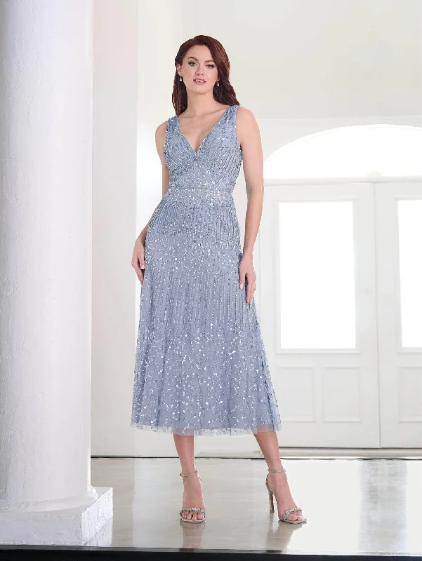 Latest Fashion Adrianna Papell Platinum 40456 - Sleeveless Beaded Tea-Length Dress