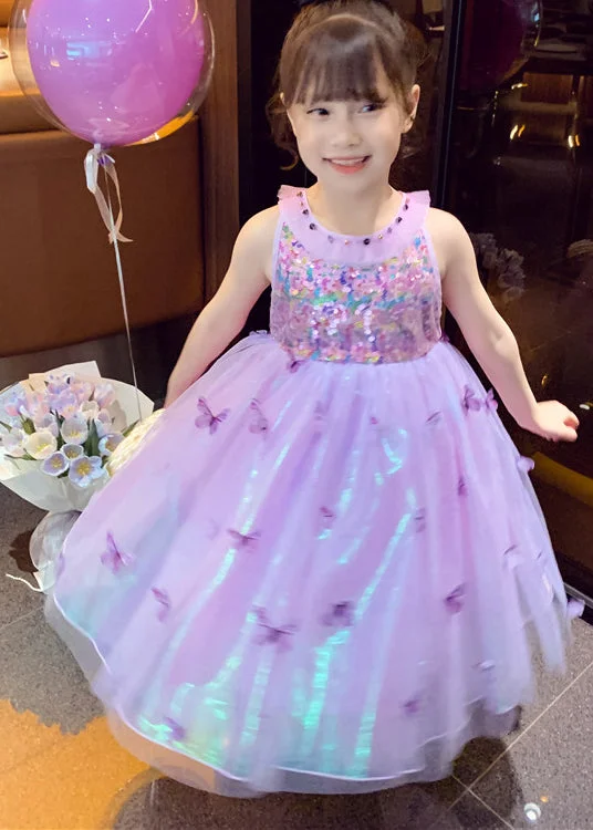 Clothes For Sale Unique Purple Sequins Butterfly Tulle Kids Girls Robe Dresses Summer