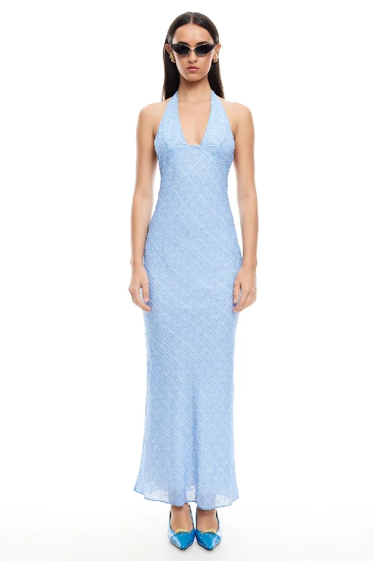 Chic Trend Collection LIONESS Carrie Halter Dress Blue Check