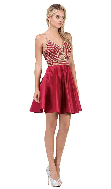 Hot Trends Dancing Queen - 3009 Beaded V-neck A-line Homecoming Dress