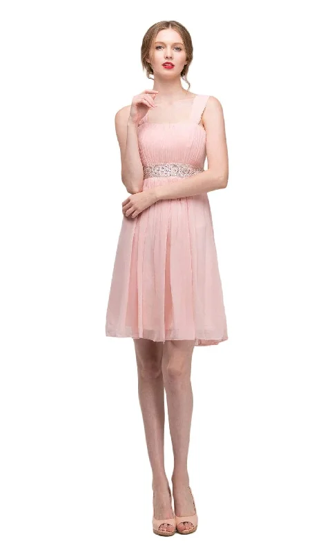 Comfortable Chic Eureka Fashion - 2450 Embellished Chiffon Knee Length A-line Dress