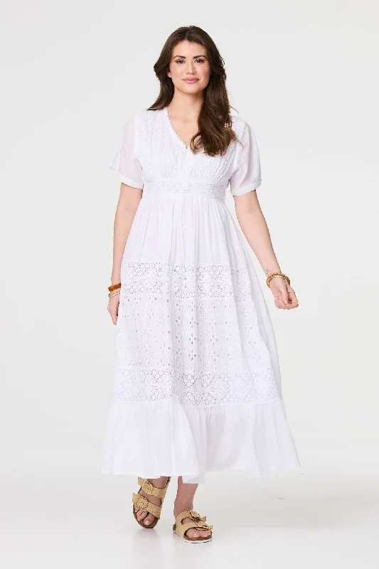 Casual Chic Clothing Broderie Anglaise Short Sleeve Dress