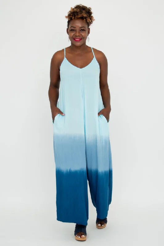 Vintage Style Clothing Sale Ender Jumpsuit, Turquoise Dip-Dye