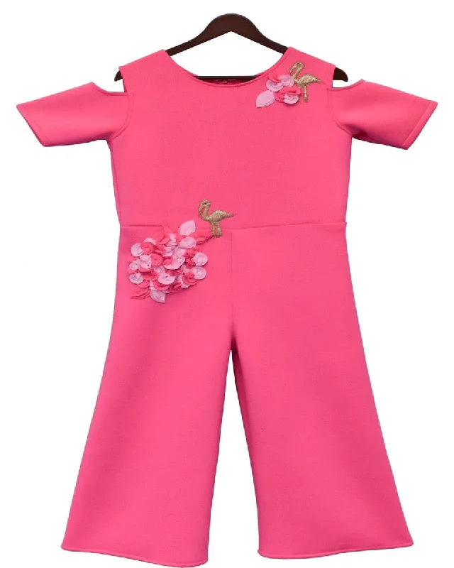 Holiday Gift Guide Sale Pre-Order: Candy Pink Lycra Jumpsuit with 3D Flowers and Flamingo