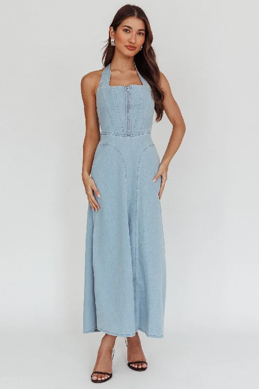 Bid Farewell To The Old Season Lumi A-Line Maxi Dress Light Denim Blue