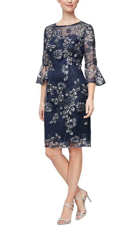 Vibrant Styles Alex Evenings 82171384 - Floral Embroidered Sheath Cocktail Dress