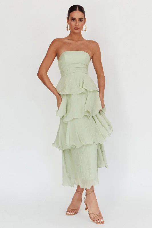 Best Online Clothing Boutiques Giavana Strapless Layered Midi Dress Sage